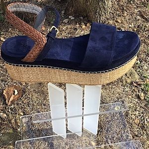 Stuart Weitzman Blue Suede Wedge Sandals